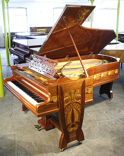 Stunning, art nouveau, Bechstein Model C grand piano with a french polished, beautiful mahogany case inlaid with a variety of woods.